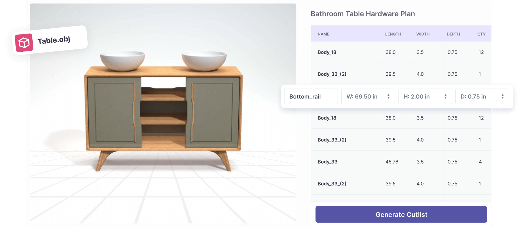 Upload your 3D design to generate a woodworking plan